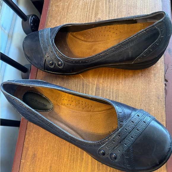 Hush Puppies Dark NavyLeather Slip-On Flats. Size 11W Comfort Shoe. - Picture 2 of 12